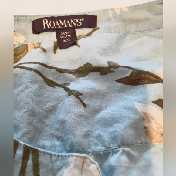 Roaman's women's Plus size 24 floral tunic Top Light Blue - Picture 4 of 9